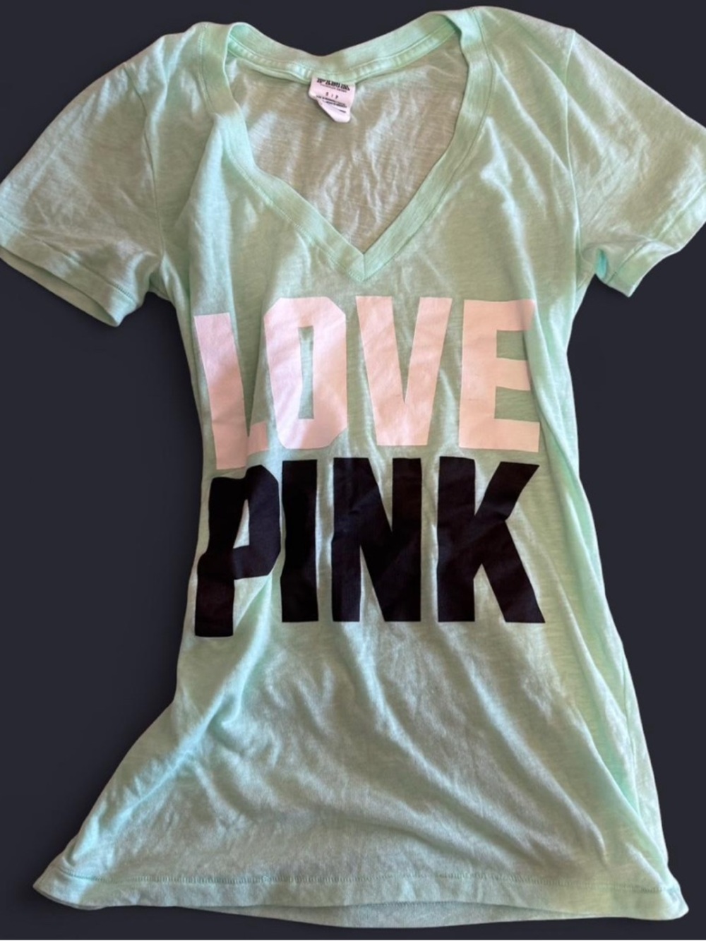 PINK Victoria's Secret Mint and Black Graphic Tee